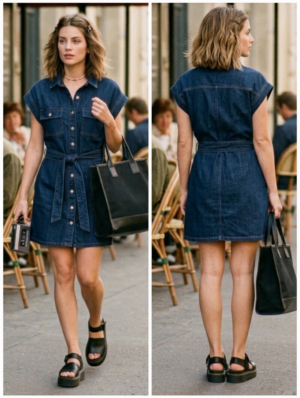 Northern Reflections L 90s Contemporary Western Preppy Button Down Denim Dress